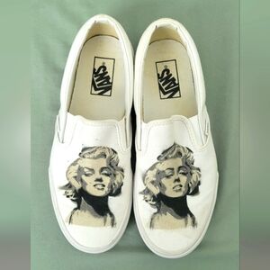 Custom Vans Women's White Slip-On Shoes - Marilyn Monroe